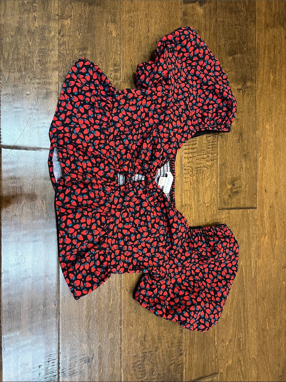 Playful Black Strawberry Print Peplum Blouse
